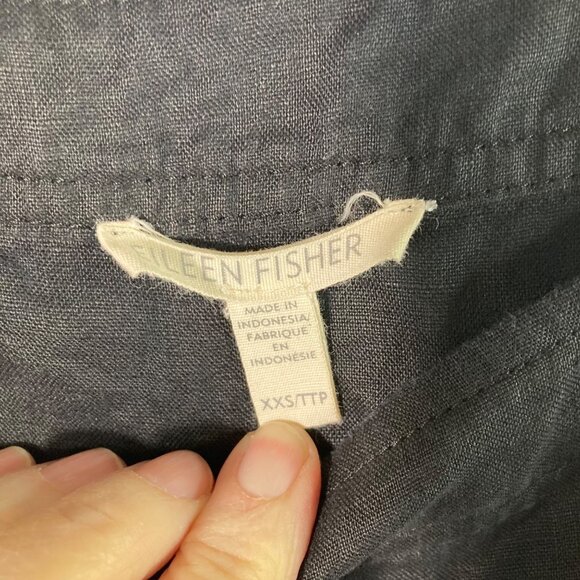 Womens Eileen Fisher Organic Linen Square Neck Midi Dress Black XXS Pockets - Picture 8 of 10